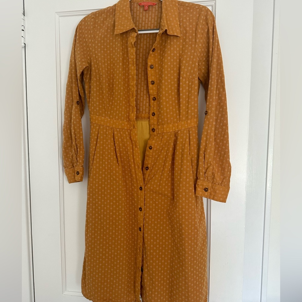 ModCloth Cotton Mustard Shirt Dress